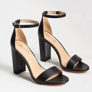 Sam Edelman Yaro Block Heels Size 8.5 Black Leather AnkleStrap